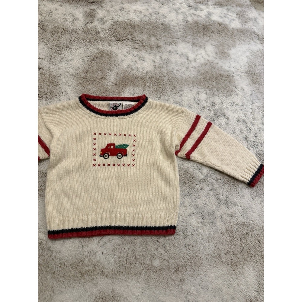 Vintage Baby Christmas Sweater With Red Truck Embroidered Design Size 18 Months